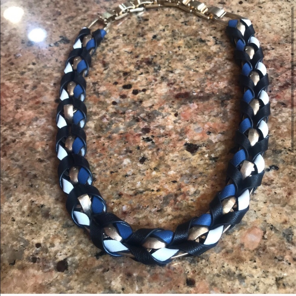 Stella & Dot | Gold, Black, White & Blue Genuine Leather Corset Necklace - Picture 5 of 8